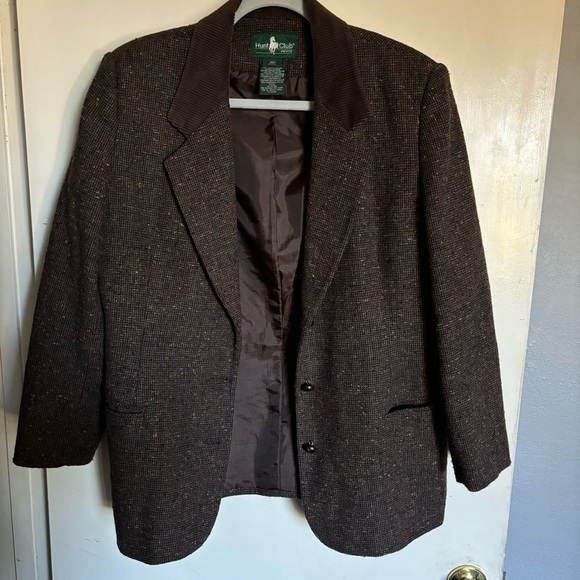 Hunt Club 14P brown tweed 2 button close lined blazer corduroy collar - Picture 1 of 8